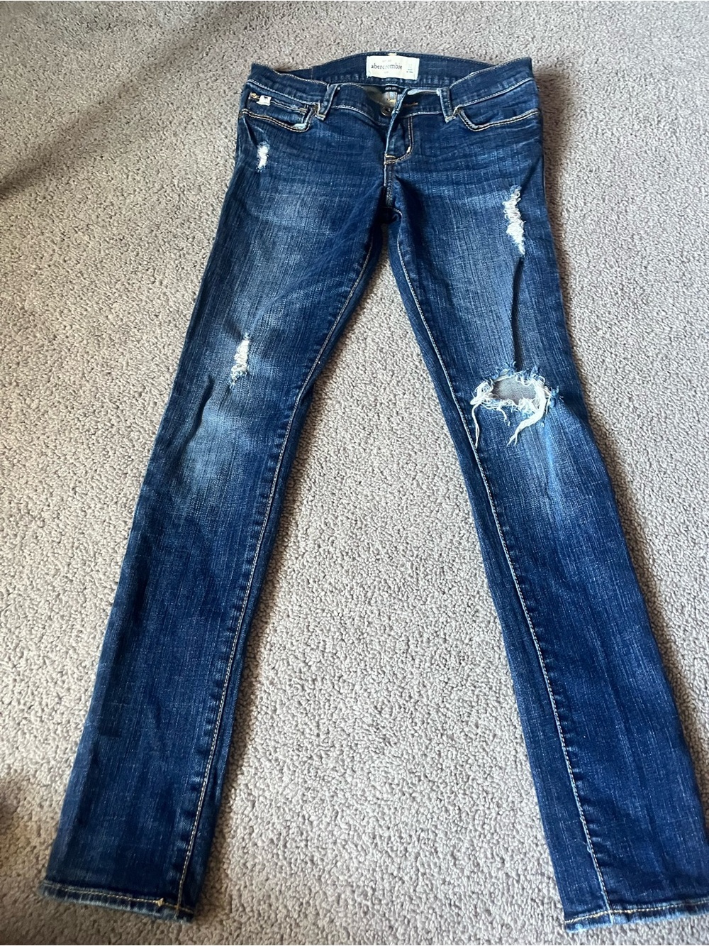 Abercrombie & Fitch Women's Dark Blue Distressed Skinny Jeans